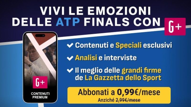 Un'offerta imperdibile per seguire Sinner alle Atp Finals con G+