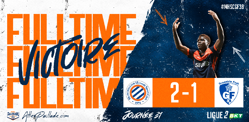 Le MHSC s'impose 2-1 face à Grenoble et maintient l'espoir en Ligue 2 BKT