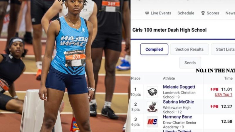 Melanie Doggett brilla con 14 años al correr 100 metros en 11.01 segundos
