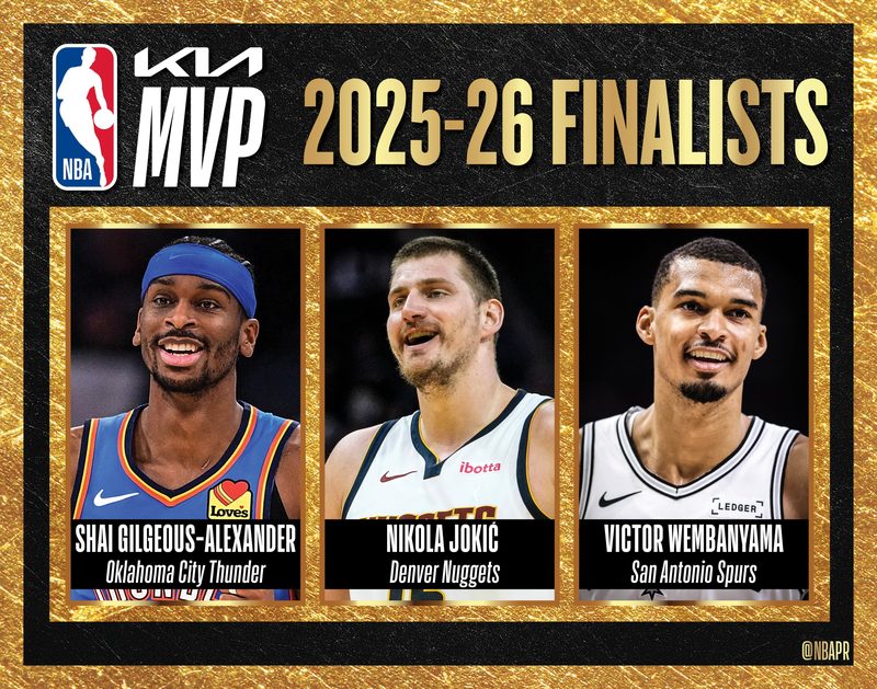Gilgeous-Alexander, Jokic e Wembanyama disputam prêmio de MVP da NBA 2025/2026